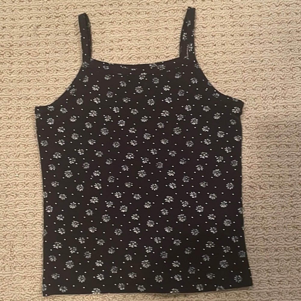 Super cute black tank top with small white flowers.